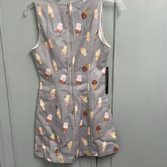 Boutique Style Ice Cream Print Mini Dress Size XS Stretch Gray Back Zip Summer - Picture 2 of 6